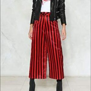 Nasty Gal Red and Black Striped Wide Leg Pants